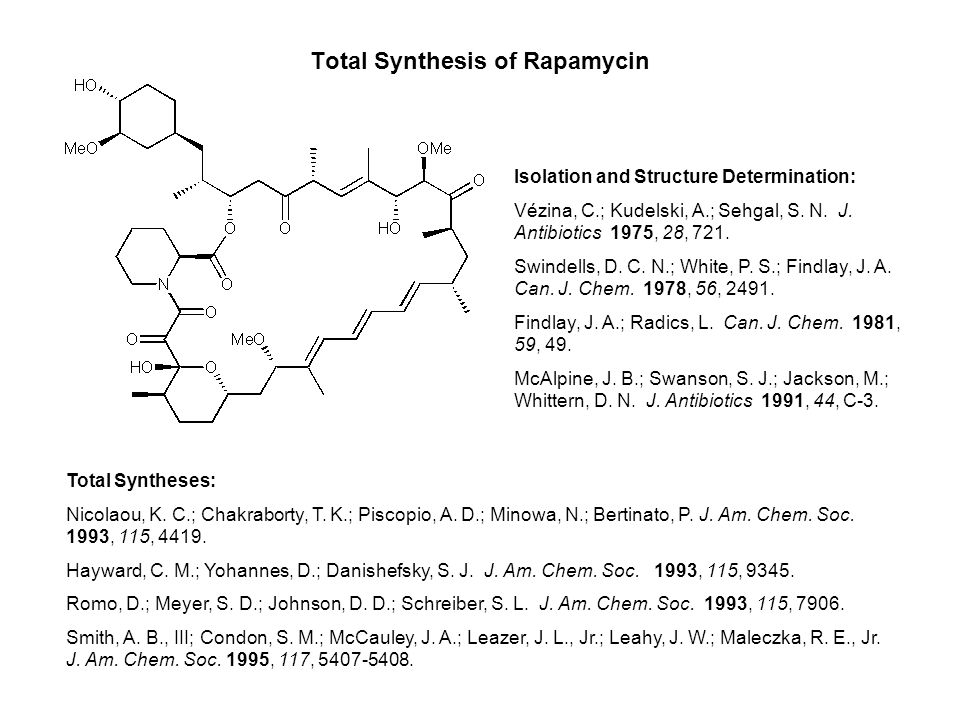 Total Synthesis of Rapamycin Isolation and Structure Determination: Vézina, C.; Kudelski, A.; Sehgal, S.