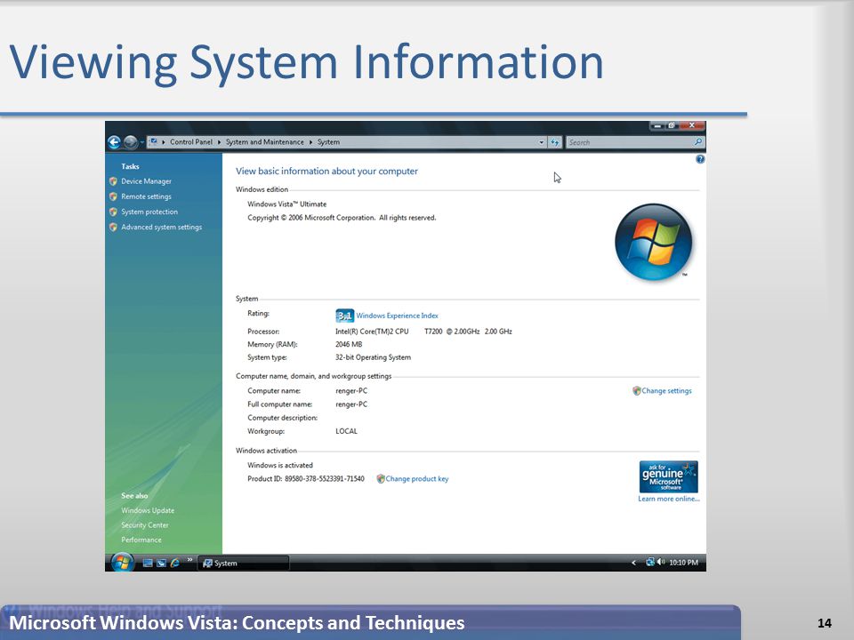 Viewing System Information 14 Microsoft Windows Vista: Concepts and Techniques