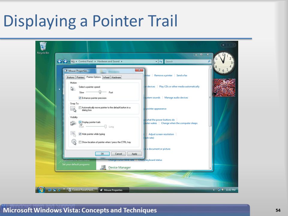 Displaying a Pointer Trail 54 Microsoft Windows Vista: Concepts and Techniques