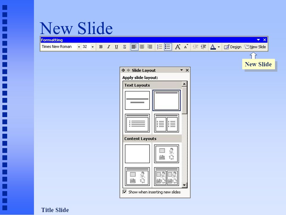 Start a New Presentation 1. Select File from the Menu bar 2.