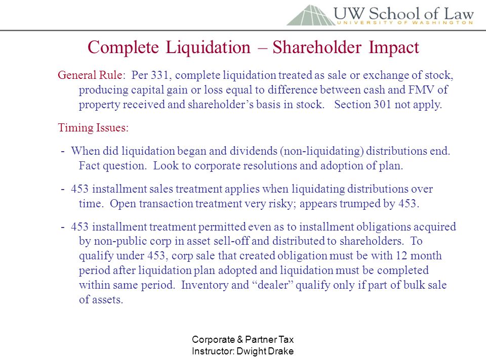 Corporate Partner Tax Instructor Dwight Drake Two