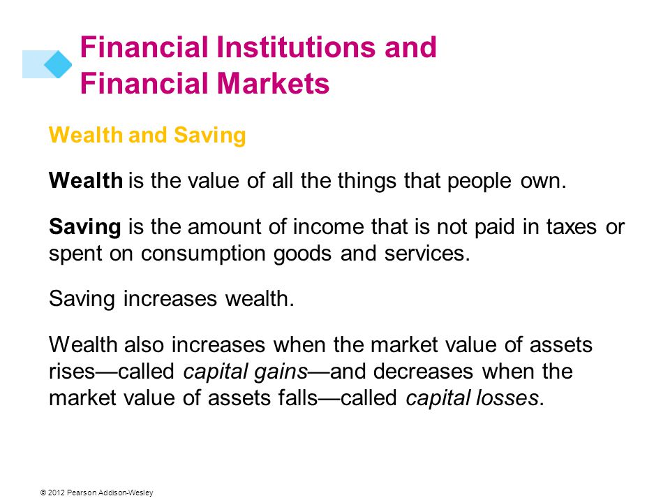 Wealth and Saving Wealth is the value of all the things that people own.