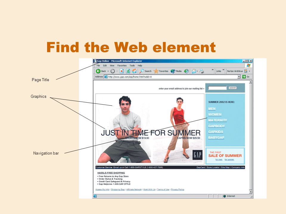 Find the Web element Page Title Graphics Navigation bar
