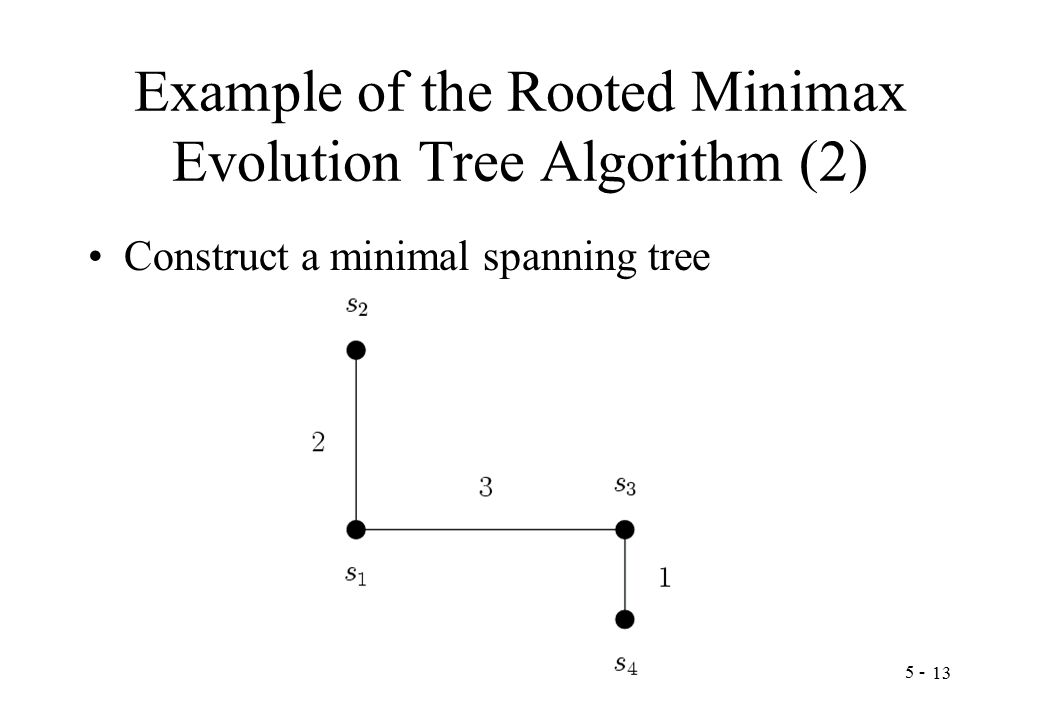 Example of the Rooted Minimax Evolution Tree Algorithm (2) Construct a minimal spanning tree