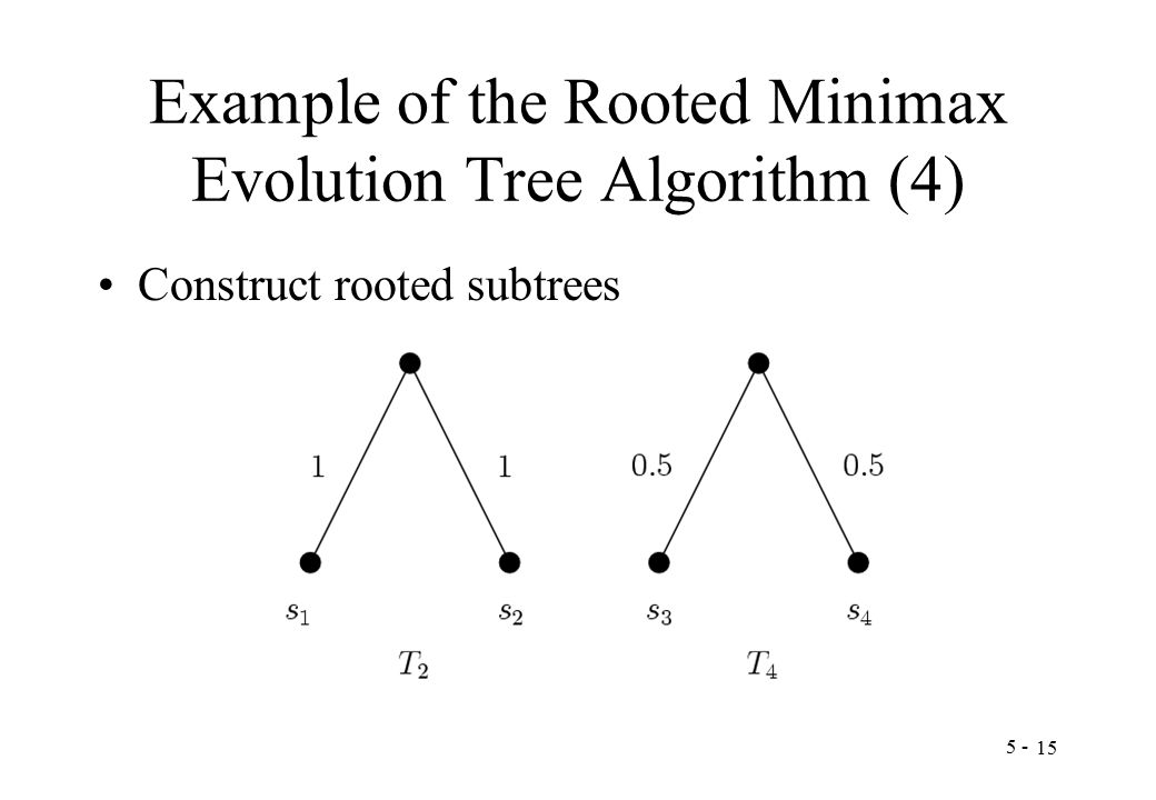 Example of the Rooted Minimax Evolution Tree Algorithm (4) Construct rooted subtrees
