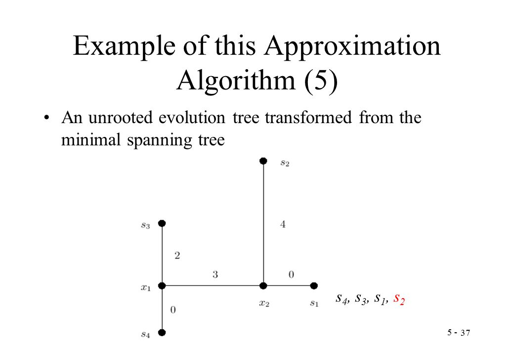 Example of this Approximation Algorithm (5) An unrooted evolution tree transformed from the minimal spanning tree s 4, s 3, s 1, s 2