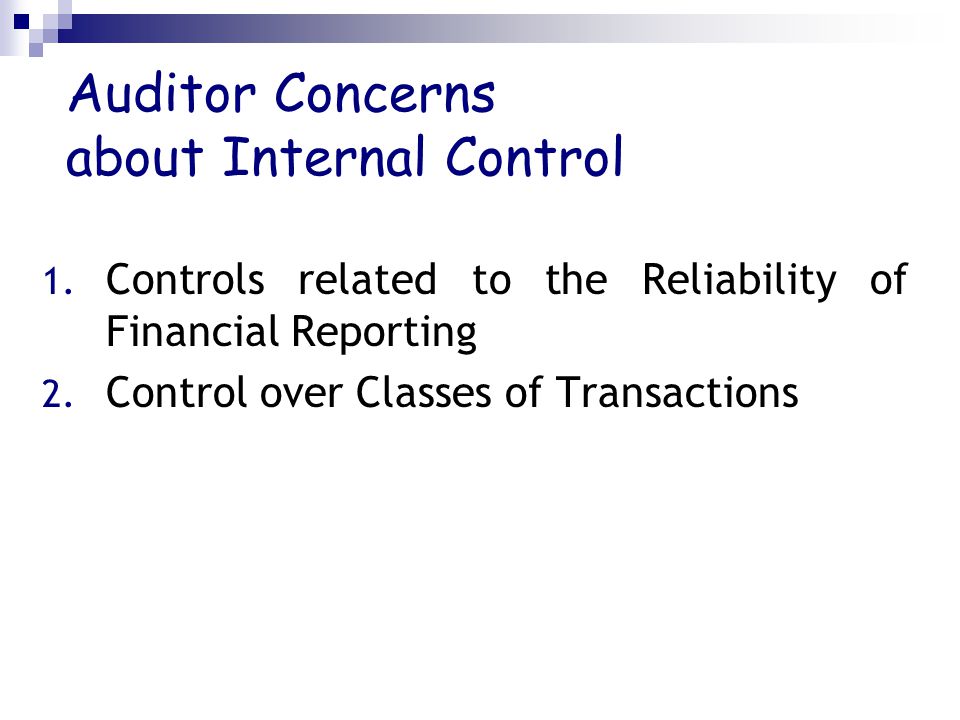 Auditor Concerns about Internal Control 1.