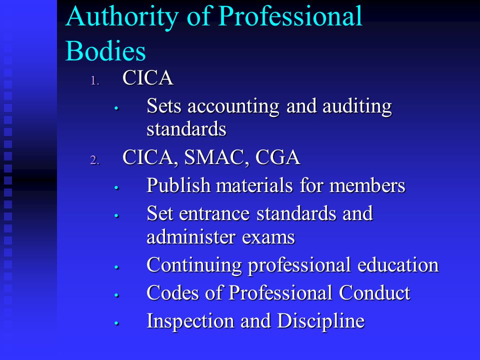 Authority of Professional Bodies 1.