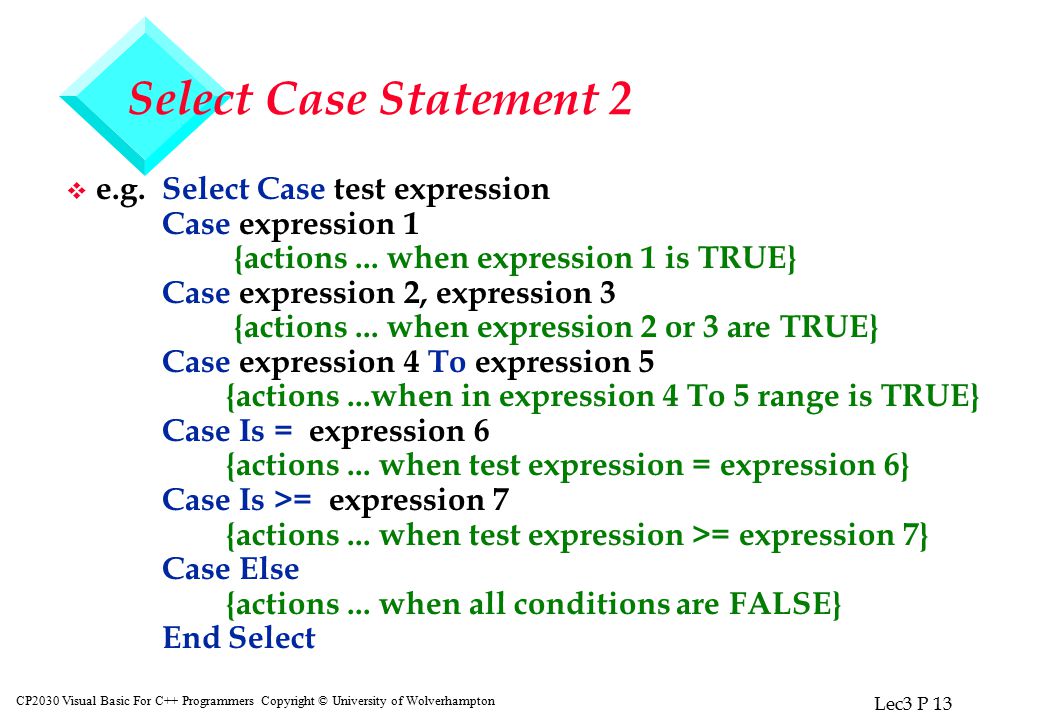 visual basic case statements