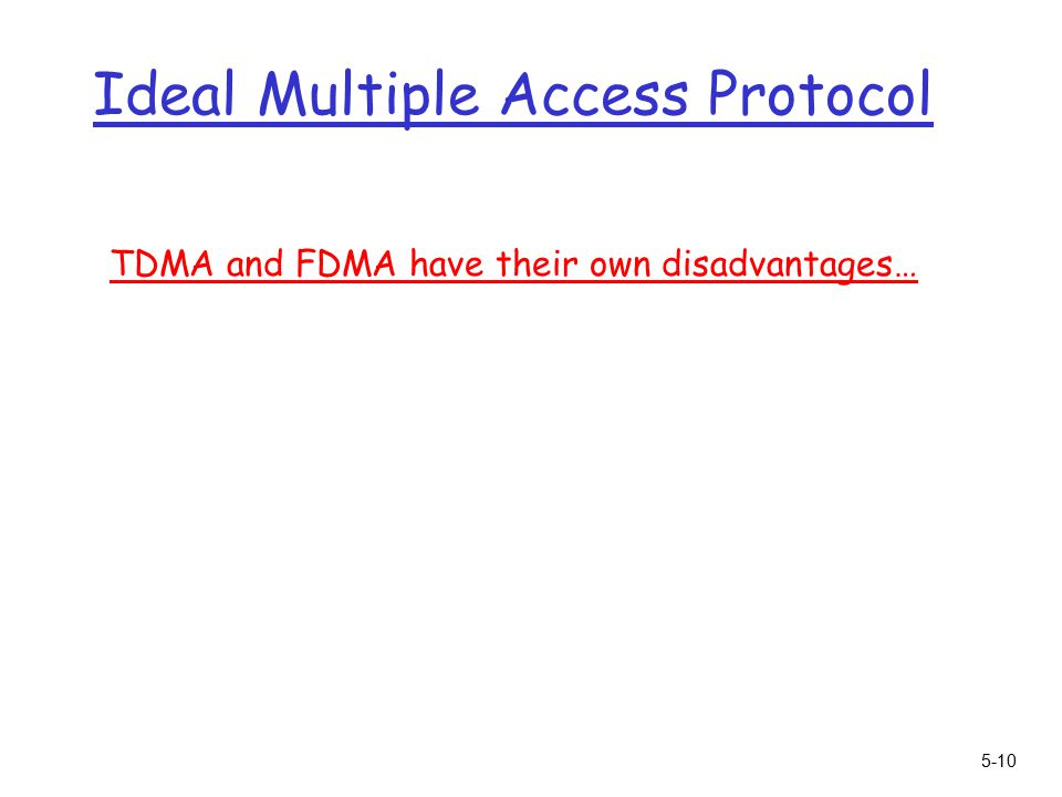 5-10 Ideal Multiple Access Protocol TDMA and FDMA have their own disadvantages…