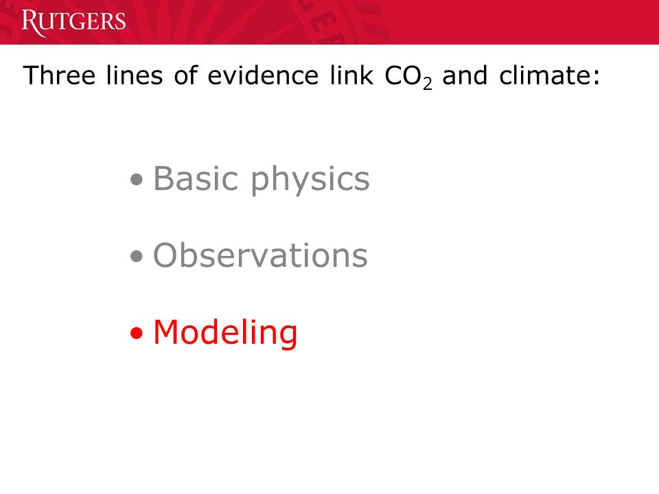 Three lines of evidence link CO 2 and climate: Basic physics Observations Modeling
