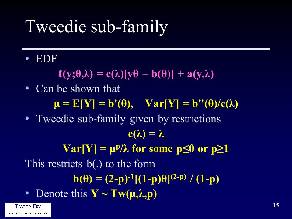 1 Chain Ladder For Tweedie Distributed Claims Data Greg Taylor Taylor Fry Consulting Actuaries University Of New South Wales Actuarial Symposium 9 November Ppt Download