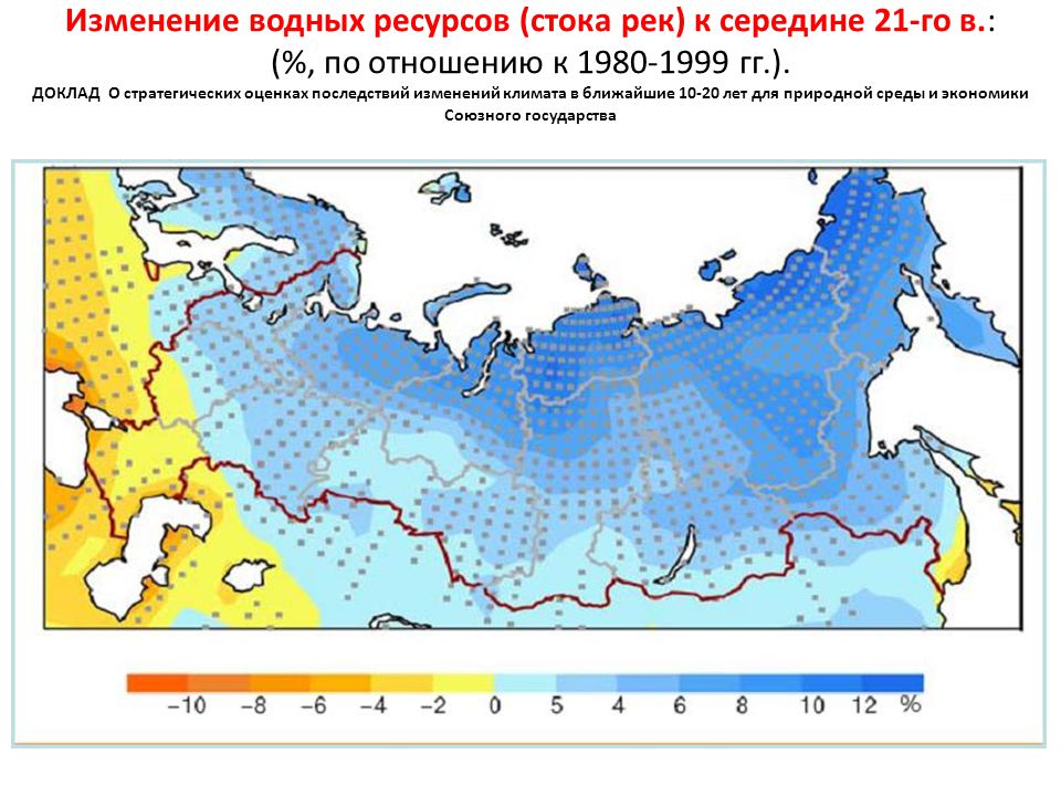 Среднегодовой сток. Изменения водного стока рек. Последствия изменения климата в России. Сток реки. Карта последствий изменения климата.