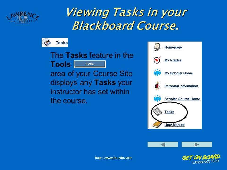 Viewing Tasks in your Blackboard Course.