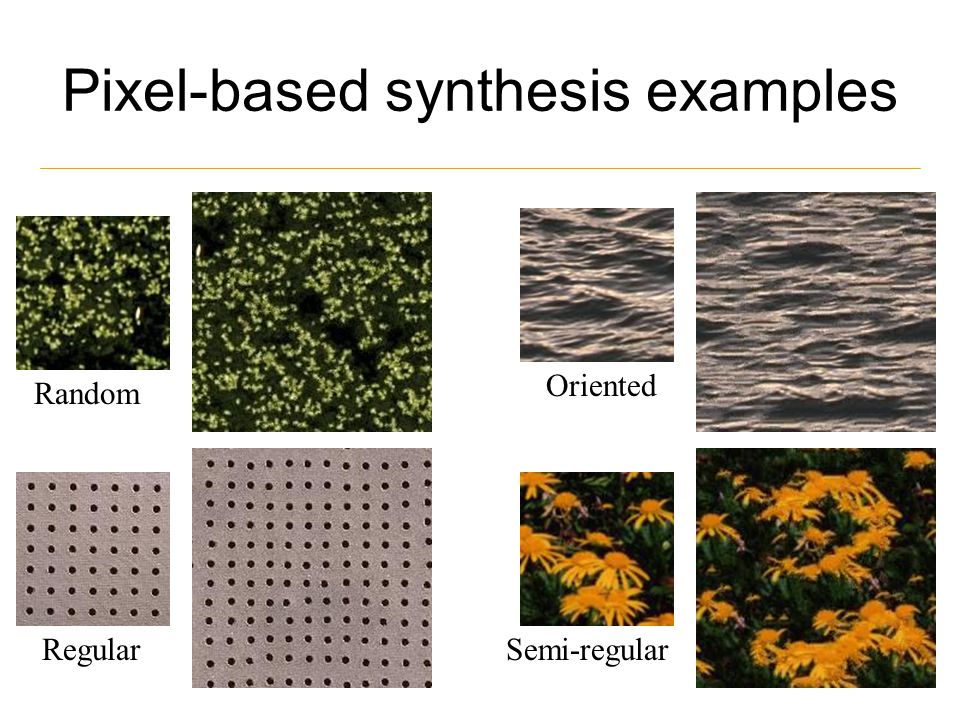 Pixel-based synthesis examples Random Oriented RegularSemi-regular