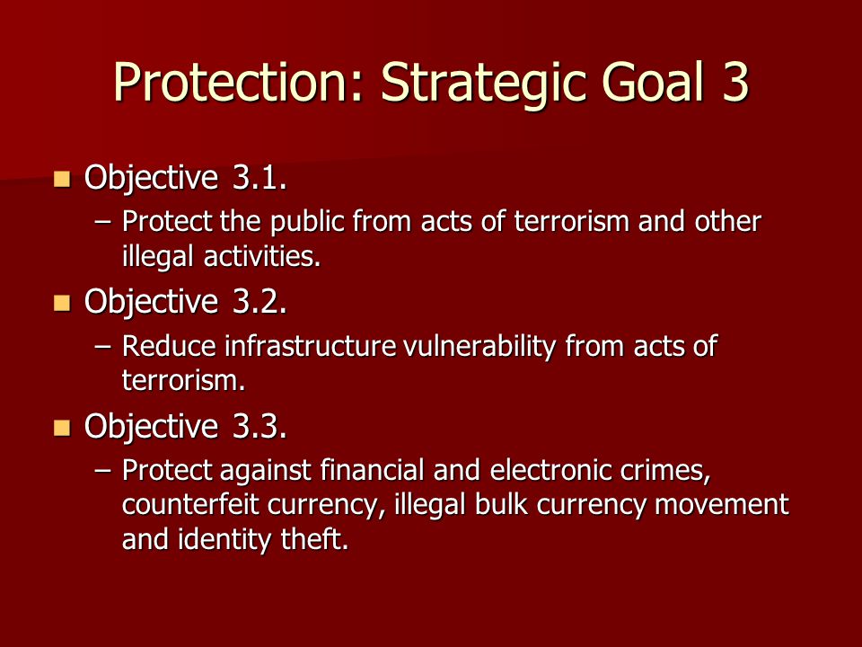 Protection: Strategic Goal 3 Objective 3.1. Objective 3.1.