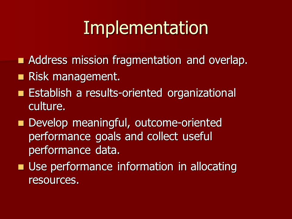 Implementation Address mission fragmentation and overlap.
