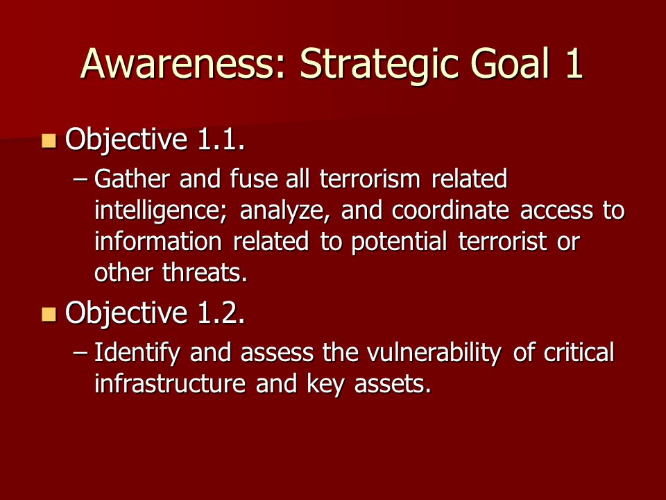 Awareness: Strategic Goal 1 Objective 1.1. Objective 1.1.