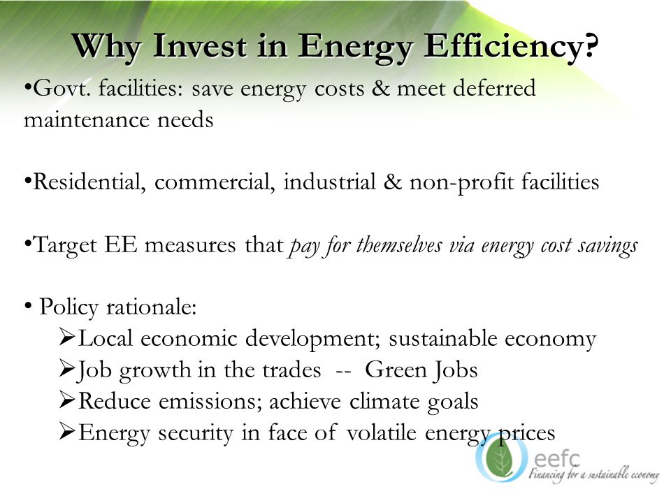 Why Invest in Energy Efficiency. Govt.