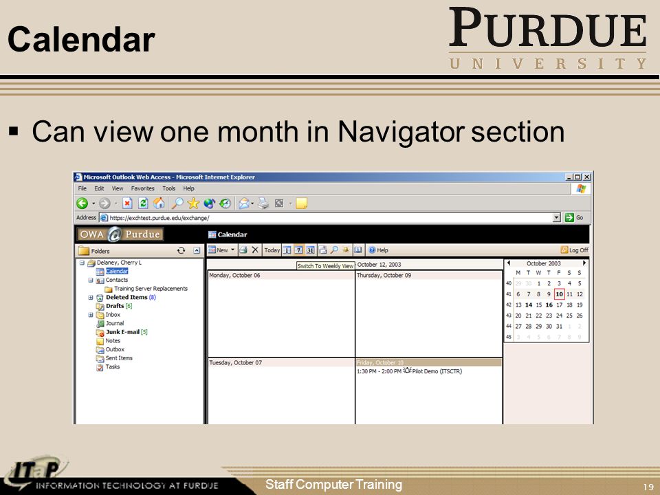 Staff Computer Training 19 Calendar  Can view one month in Navigator section