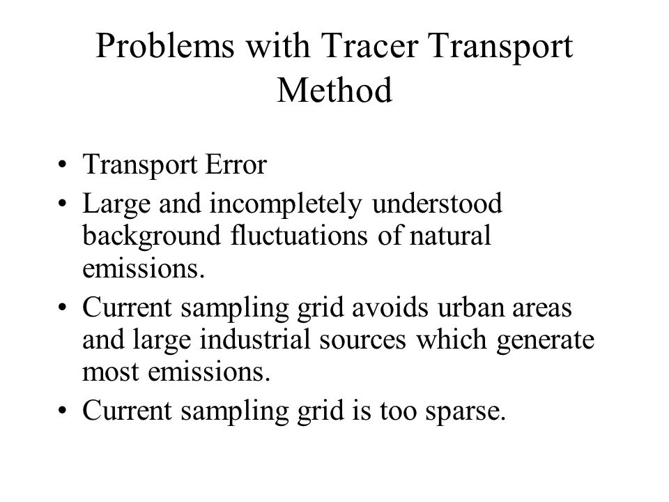 Problems with Tracer Transport Method Transport Error Large and incompletely understood background fluctuations of natural emissions.