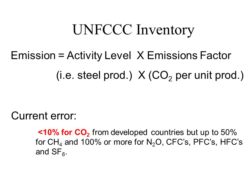 UNFCCC Inventory Emission = Activity Level X Emissions Factor (i.e.
