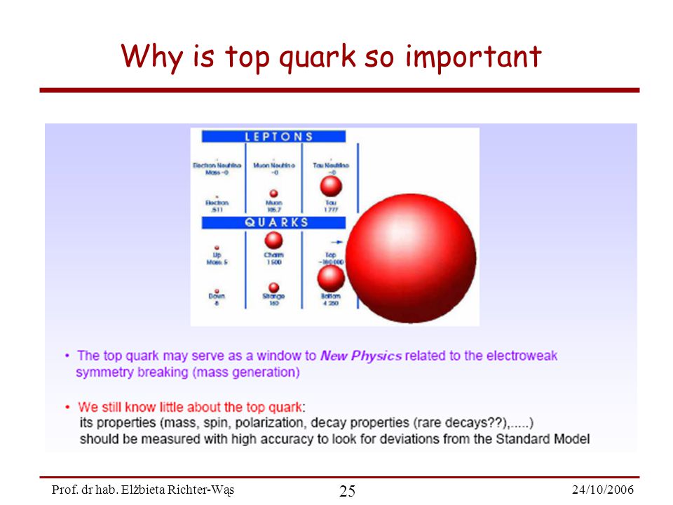 24/10/ Prof. dr hab. Elżbieta Richter-Wąs Why is top quark so important