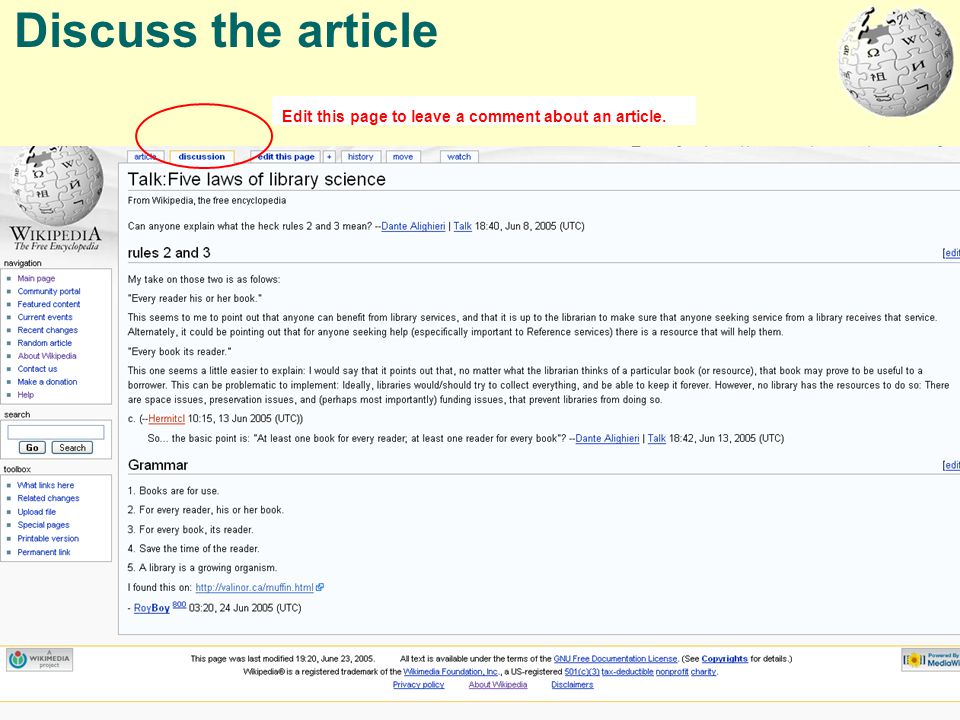 Discuss the article Edit this page to leave a comment about an article.
