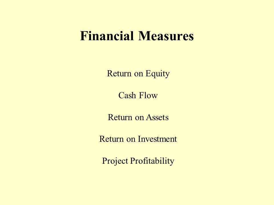 Financial Measures Return on Equity Cash Flow Return on Assets Return on Investment Project Profitability