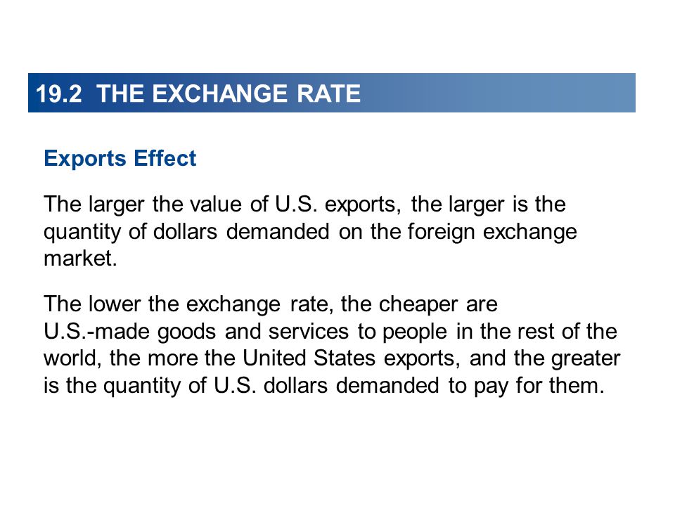 19.2 THE EXCHANGE RATE Exports Effect The larger the value of U.S.