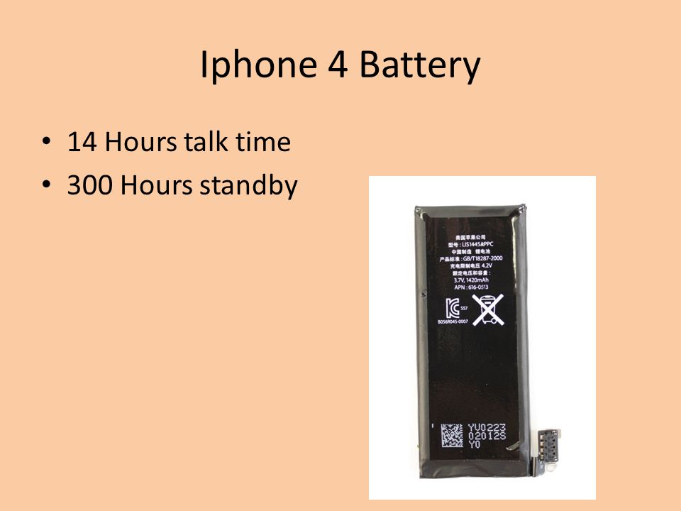 Iphone 4 Battery 14 Hours talk time 300 Hours standby