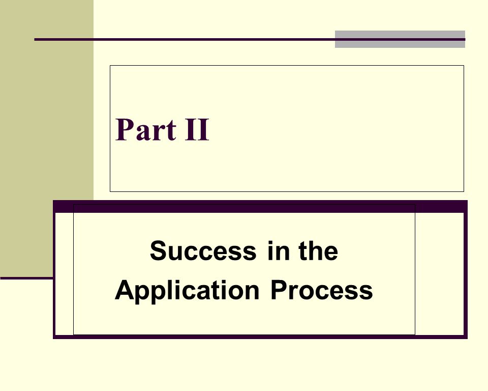 Part II Success in the Application Process
