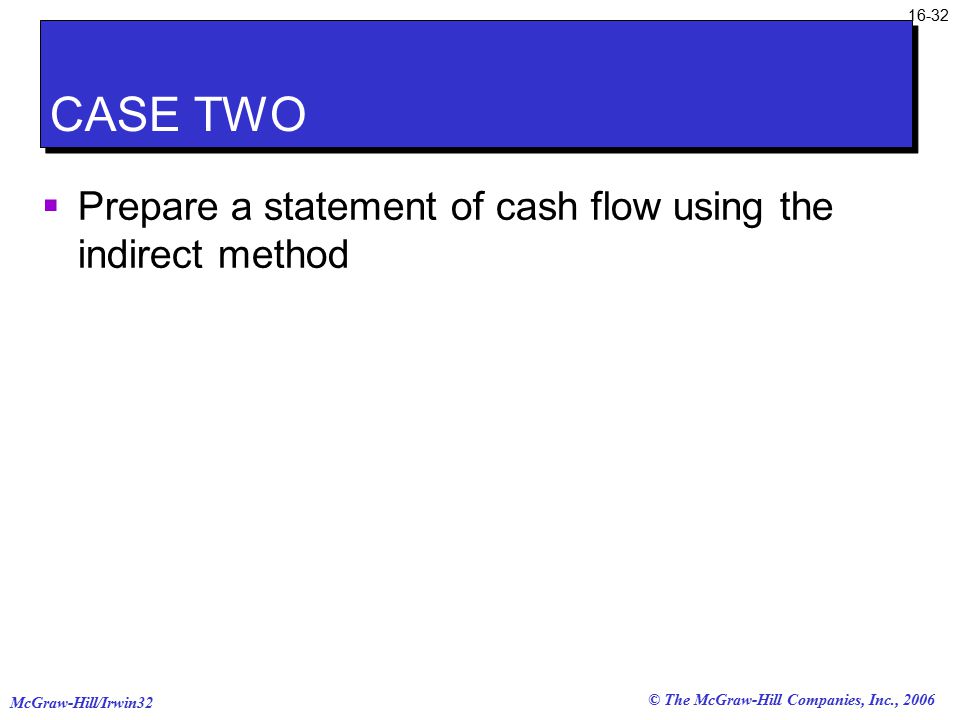 © The McGraw-Hill Companies, Inc., 2006 McGraw-Hill/Irwin CASE TWO  Prepare a statement of cash flow using the indirect method