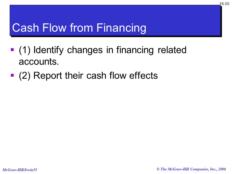 © The McGraw-Hill Companies, Inc., 2006 McGraw-Hill/Irwin Cash Flow from Financing  (1) Identify changes in financing related accounts.