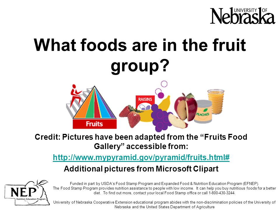 What foods are in the fruit group.
