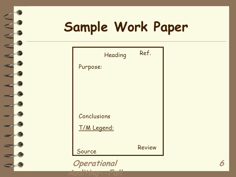 Operational Auditing--Fall Sample Work Paper Heading Ref.