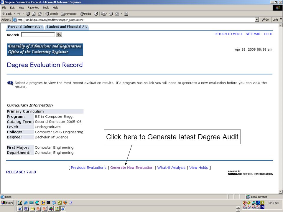 Click here to Generate latest Degree Audit