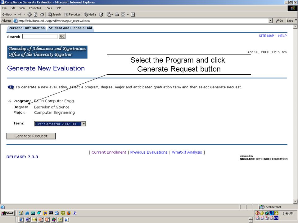 Select the Program and click Generate Request button
