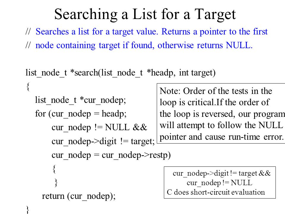 Searching a List for a Target // Searches a list for a target value.