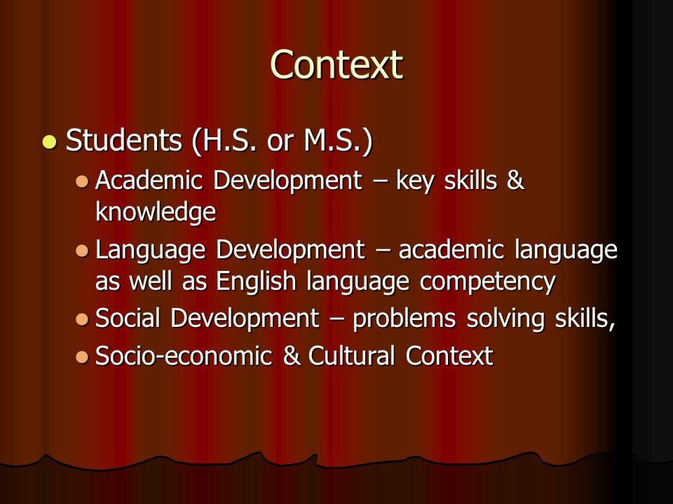 Context Students (H.S. or M.S.) Students (H.S.