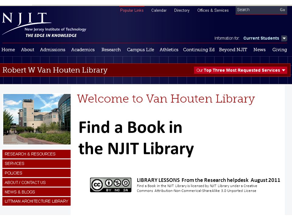 Find A Book In The Njit Library Library Lessons From The Research