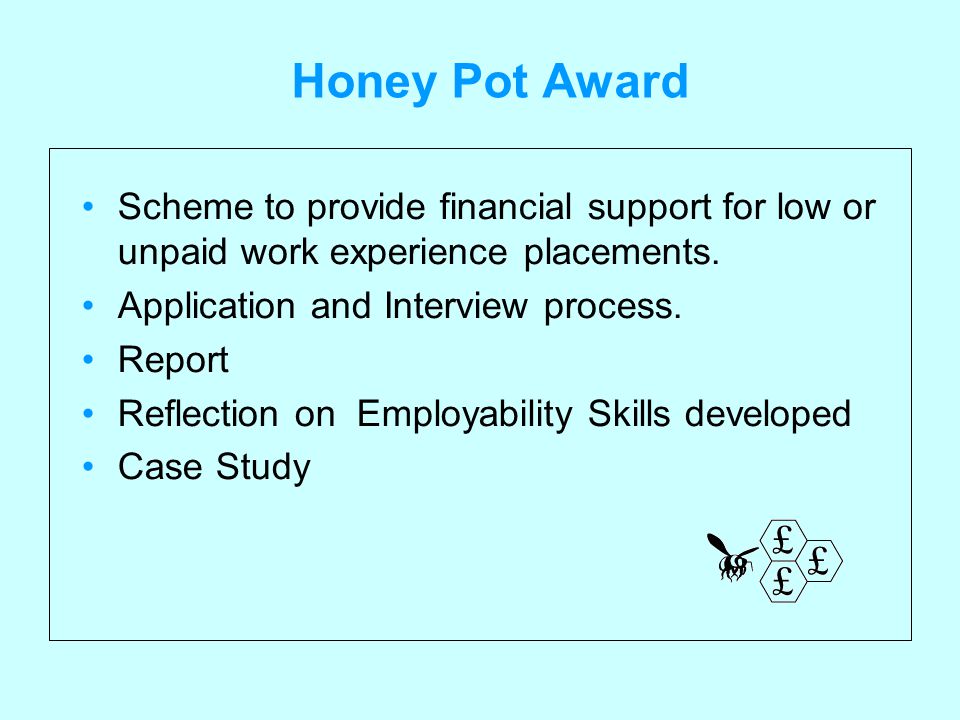 Honey Pot Award Scheme to provide financial support for low or unpaid work experience placements.