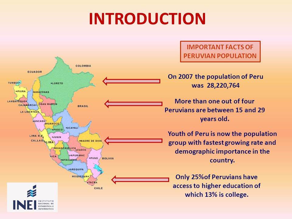 INTRODUCTION More than one out of four Peruvians are between 15 and 29 years old.