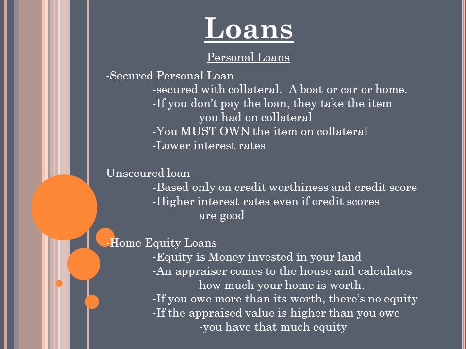 Loans Personal Loans -Secured Personal Loan -secured with collateral.