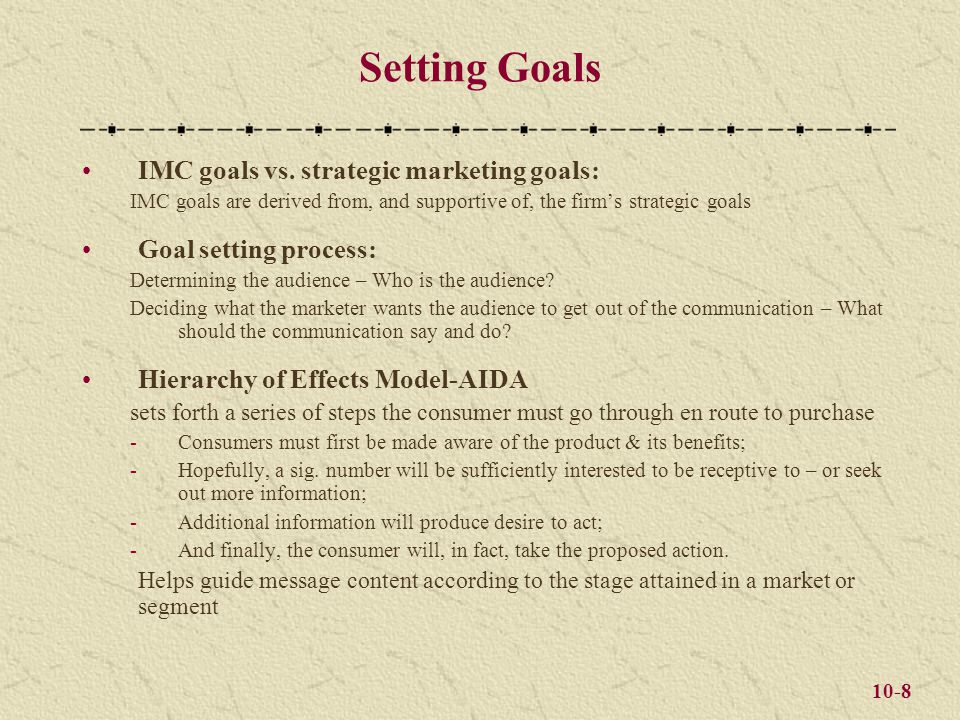 10-8 Setting Goals IMC goals vs.