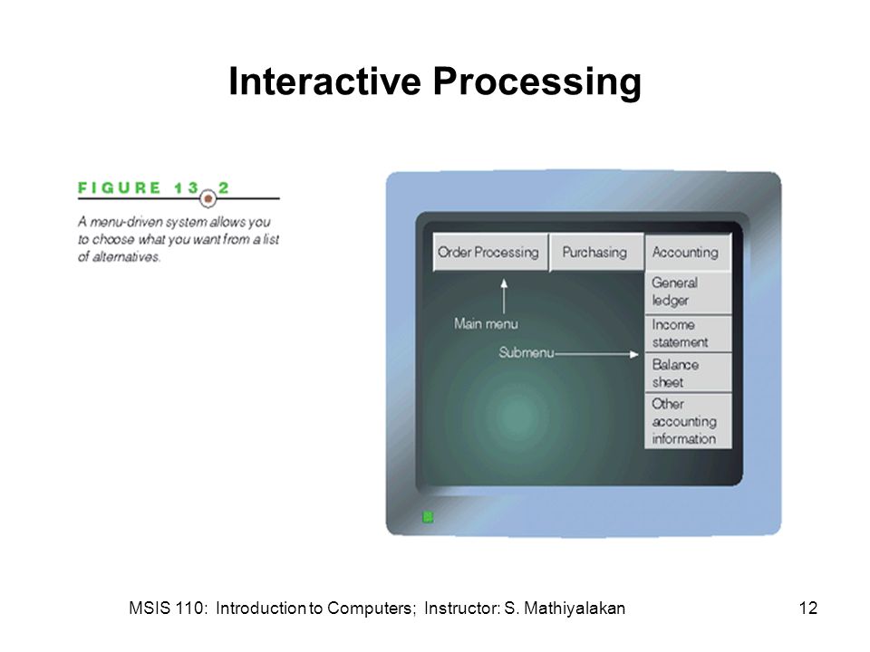 MSIS 110: Introduction to Computers; Instructor: S. Mathiyalakan12 Interactive Processing