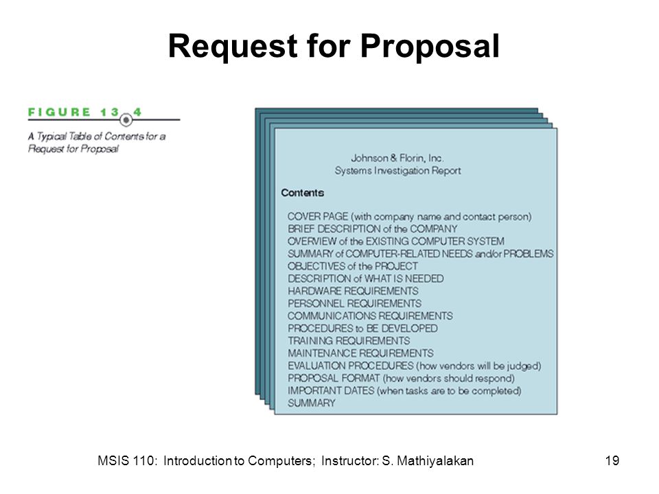 MSIS 110: Introduction to Computers; Instructor: S. Mathiyalakan19 Request for Proposal