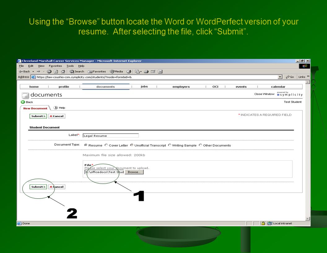 Using the Browse button locate the Word or WordPerfect version of your resume.