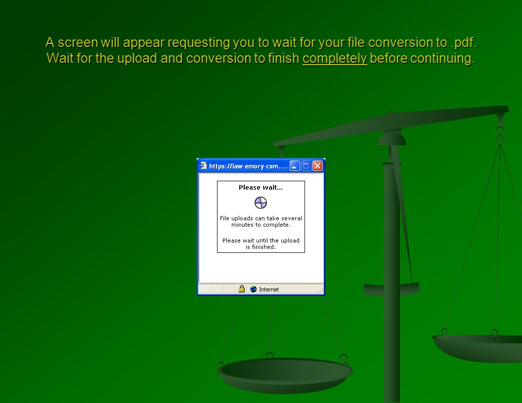 A screen will appear requesting you to wait for your file conversion to.pdf.