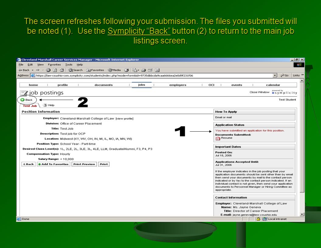 The screen refreshes following your submission. The files you submitted will be noted (1).
